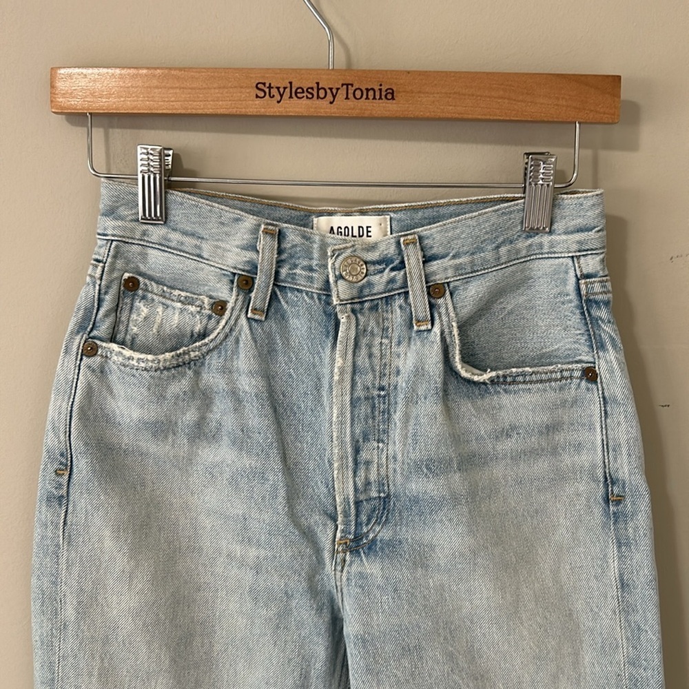 Agolde Riley High Rise Straight Crop in Blitz Button Fly Light Wash Sz 24 - Picture 5 of 16
